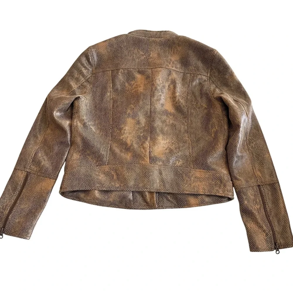 Free‎ People We The Free Snake Print Vegan Leather Moto Jacket Brown L NWT - Picture 12 of 15